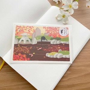Carte postale - Tabineko Travelling Cats - Étang d'automne - 1 pièce