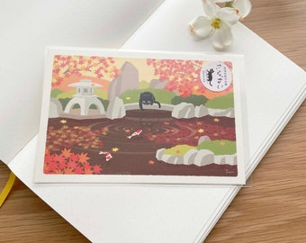 Postcard - Tabineko Traveling Cats - Autumn Pond - 1 pc