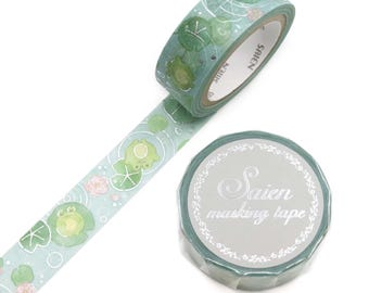 Saien Washi Tape - 15mm - Lily Pad Frog - Silver Foil