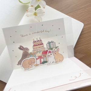 Greeting Card - Happy Birthday - 3D Pop Up - Rabbit Party by Schinako Moriyama - 1 pc