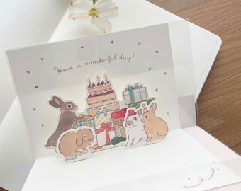 Greeting Card - Happy Birthday - 3D Pop Up - Rabbit Party by Schinako Moriyama - 1 pc