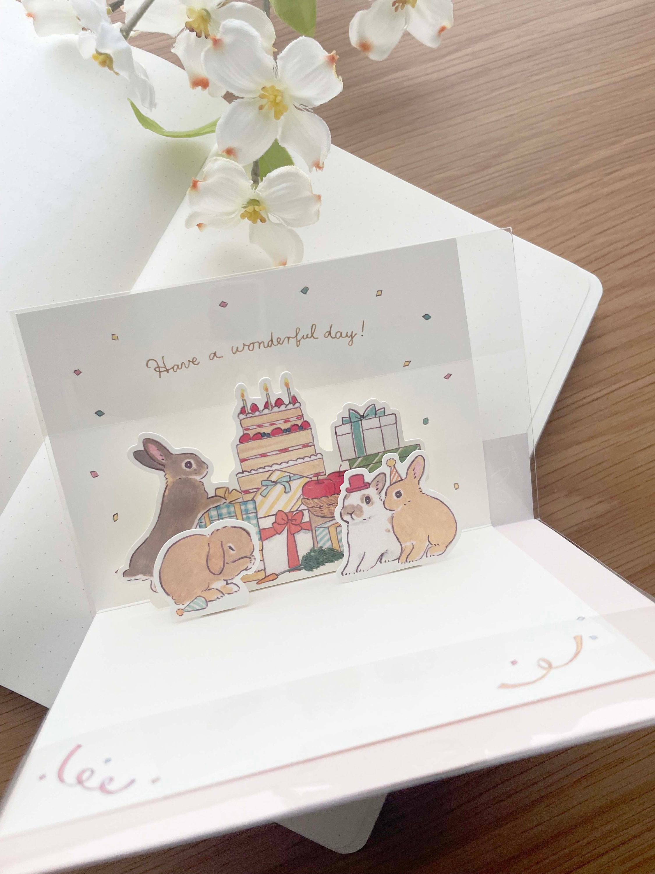 Tarjeta de felicitación de cumpleaños - Pop Up 3D - Fiesta de conejos de Schinako Moriyama - 1 pieza