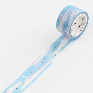 Restocked BGM Washi Tape - Oil Pastel Cloudy Sky with Silver Foil - 1 pc
