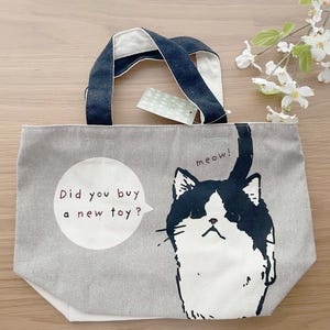 Cotton Canvas Handbag Tote - Black and White Cat- 1 pc