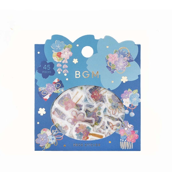 BGM Washi Die-Cut Sticker Flakes - Spring Limited - Sakura Cherry Blossom Kanzashi - Gold Foil