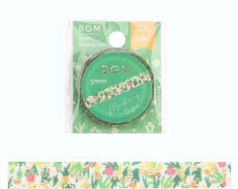 BGM Washi Tape -Slim 5 mm -Blooming Flowers - Gold Foil - 1 pc