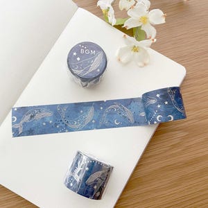 BGM Washi Tape -30 mm -Night Whale and Moon/ Stars with Silver Foil - 1 pc