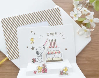 Greeting Card  - Happy Birthday 3D Die-cut pop-up card with gold foil - Snoopy Gifts - 1 pc