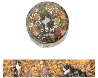 BGM Washi Tape -20 mm - Flowers and Cats - Fall Flowers - Gold Foil - 1 pc