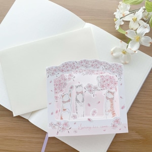 Carte de voeux - Boîte pop-up 3D - Chats printaniers Sakura - Tocoro Comugi - 1 pièce