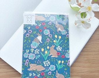 Postcard - Spring Flower Field Rabbits - Schinako Moriyama - 1 pc