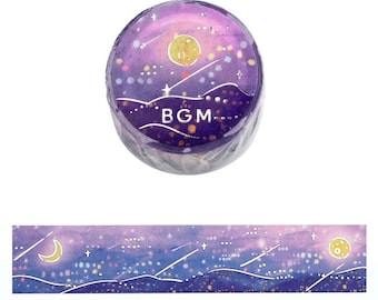 BGM Washi Tape -20 mm - Night of Shooting Stars - Moon and Stars - Gold Foil - 1 pc