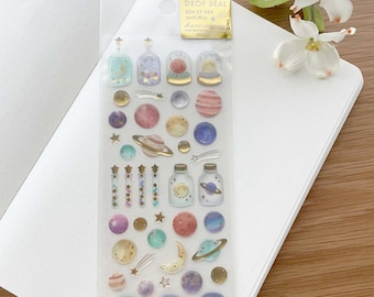 Resin Glitter Gold Foil Stickers - Drop Seal - Planets and Stars - 1 pc