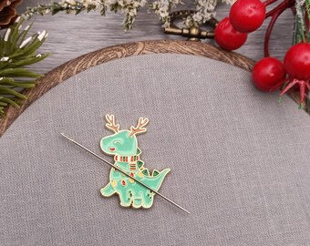Christmas dino needle minder, needle magnet for embroidery and cross stitch