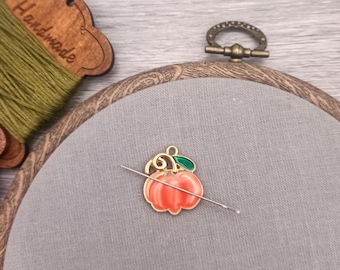 Autumn pumpkin needle minder, needle magnet for embroidery and cross stitch