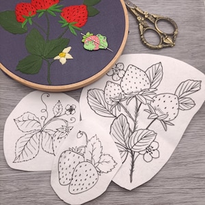 Motifs de broderie pré-imprimés au bâton et au point de fraises, entoilage de broderie lavable.