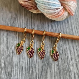 Grapes Stitch Markers: Knitting Crochet Progress Keepers, Set of 4