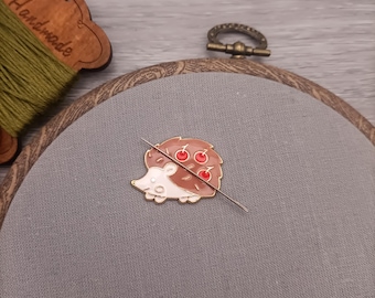 Autumn hedgehog needle minder, needle magnet for embroidery and cross stitch