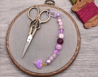 Purple scissors fob, beaded scissors keeper, scissor accessories, lobster clasp charm