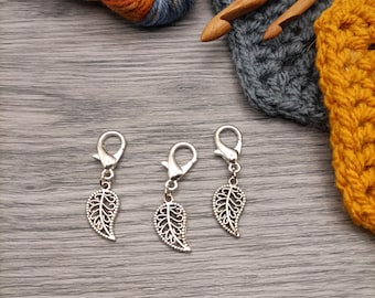 Leaves stitch markers, stitch markers for knitting and crochet, lobster clasp progress keepers - set of 3