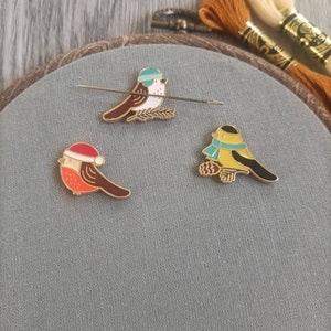 Winter little bird needle minder, needle magnet for embroidery and cross stitch