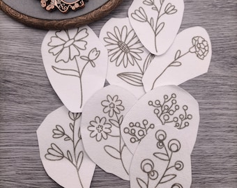 Flowers stick and stitch pre printed embroidery patterns, Washaway embroidery stabilizer.