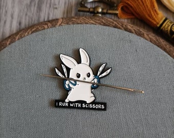 Scissors bunny needle minder, needle magnet for embroidery and cross stitch