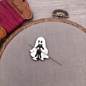 Cat ghost needle minder, needle magnet for embroidery and cross stitch