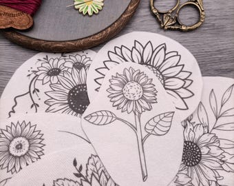 Sunflowers stick and stitch pre printed embroidery patterns, Washaway embroidery stabilizer.