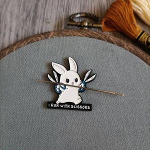 Scissors bunny needle minder, needle magnet for embroidery and cross stitch