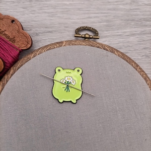 Frog needle minder, needle magnet for embroidery and cross stitch