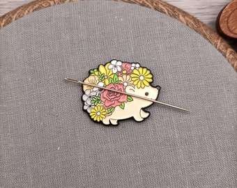 Flowers hedgehog needle minder, needle magnet for embroidery and cross stitch