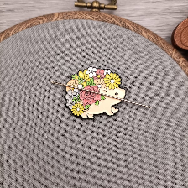 Flowers hedgehog needle minder, needle magnet for embroidery and cross stitch