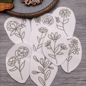 Motifs de broderie pré-imprimés à coller et à coudre, entoilage de broderie lavable.