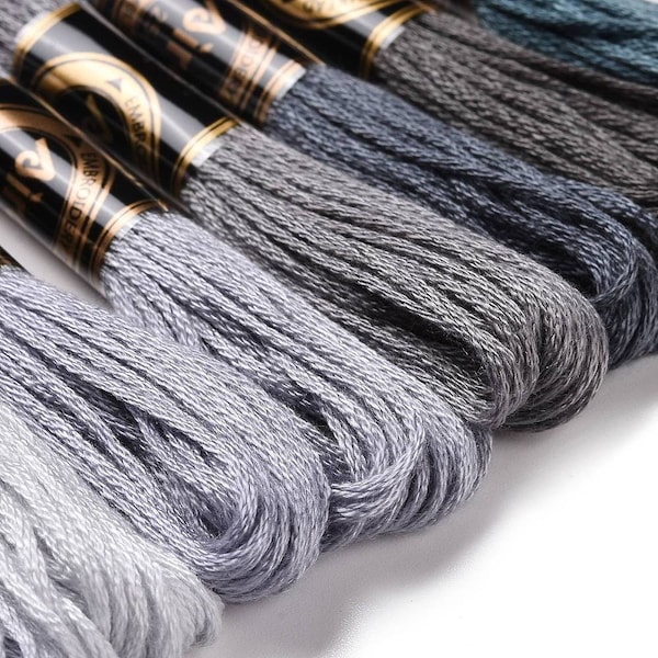 Embroidery floss -  Grey,  Gradient Colours, grey embroidery floss - set of 8