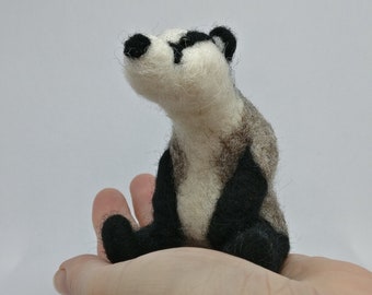 Badger/Sitting Badger With Metal Handmade With Love Tag/Needle Felted Badger/Woodland Wildlife/Badger Gift/Forest Animal/Handmade/Wool.