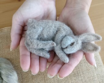 Bunny/Sleeping Baby/Needle Felted/Cute Rabbit/Handmade With 100% Wool/Unique Gift/Wildlife Or Animal Lover/Perfect Present/Easter Photo Prop