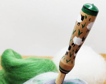 Wooden needle felting tool, Hand painted with sheep, Felting tool, Needle holder and storage for single felt needles, Felting gift, Unique