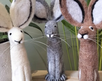 Grey Hare/Floppy Eared Hare/Needle Felted Hare Gift/Rabbit Collectible/ Hare Present/British Wildlife/Handmade Decoration/Nursery Ornament.