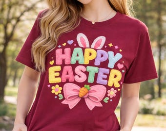 Happy Easter Bunny Bow Tee | Pastel Egg Carrot Holiday Shirt