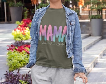 Custom Mama Shirt SVG PNG, Personalized Mom Gift, Kids Names Shirt Design, Mother's Day Gift, Hand Painted Typography, Cricut File