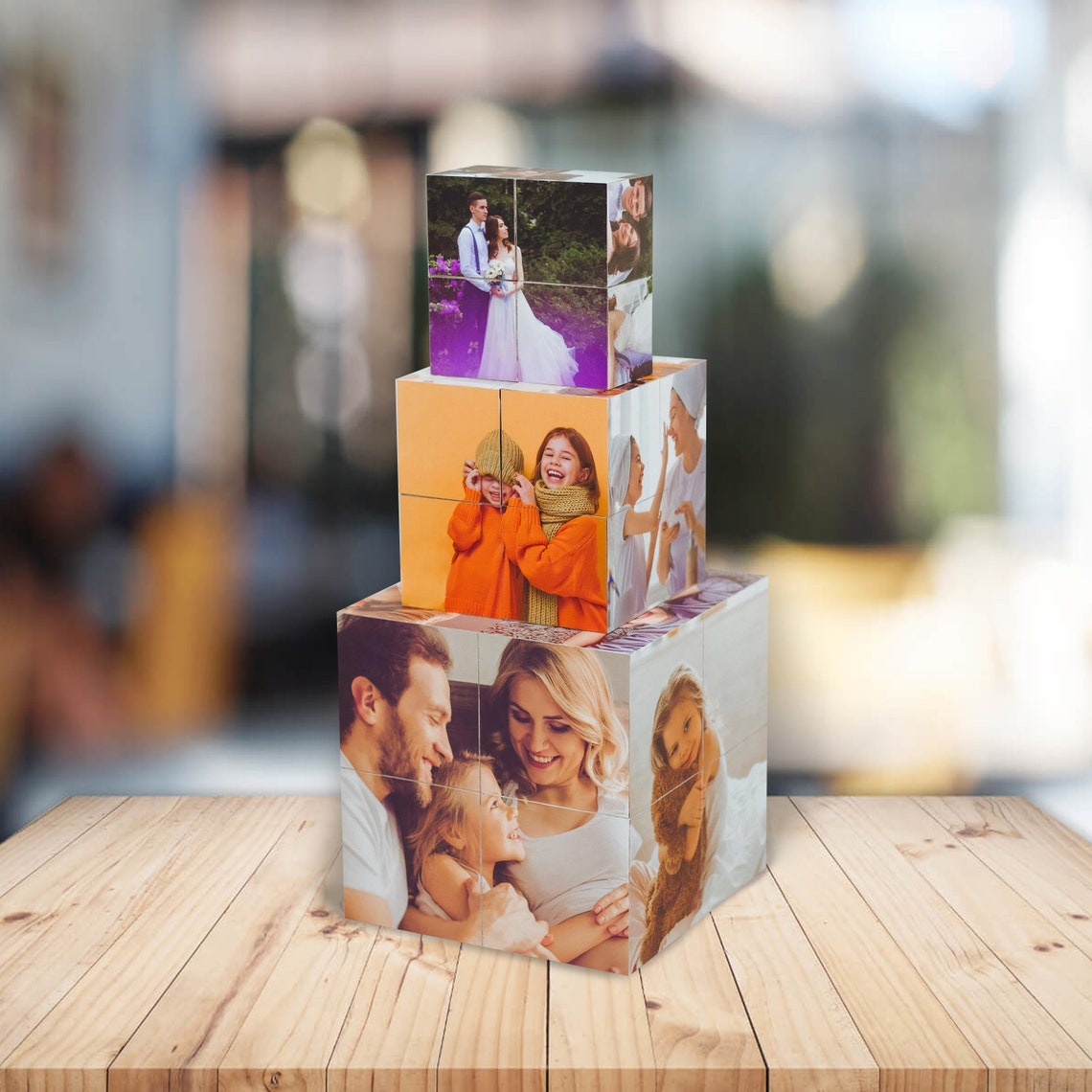 personalised wooden photo cube