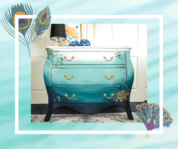 SOLD*** Peacock Ombr Bombe Dresser - Etsy