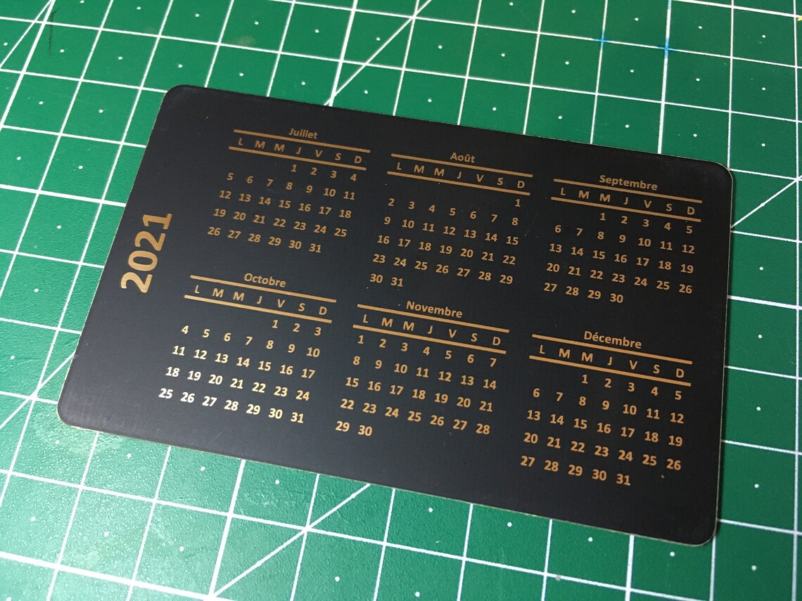 Calendar 2021 pcB matte black gold-plated credit card format | Etsy