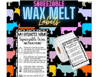 ROLL OF 250 - Large Squeezable Wax Melt Warning Labels, Custom Warning Labels for Squeezable Wax Melts, Custom Squeezable Wax Melt Stickers