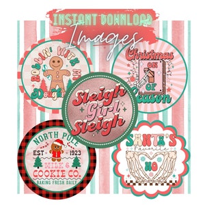 TÉLÉCHARGEMENT IMMÉDIAT - Noël PNG Images - papier cartonné pour Freshies, dessous de verre de voiture, t-shirts - Noël - père Noël - paillettes - rétro - numérique