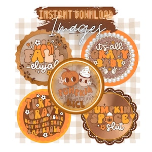 INSTANT DOWNLOAD - Fall PNG Images - Cardstock for Freshies, Car Coasters, T-Shirts - Pumpkin Spice - Thanksgiving - Retro - Digital Groovy