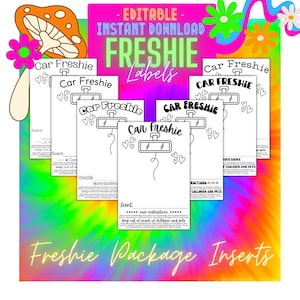 DOWNLOAD INSTANTÂNEO EDITÁVEL - Folhetos informativos para Freshie para carro - Folheto informativo para Freshies com espaço para escrever perfume - Cartão Freshie para impressão png