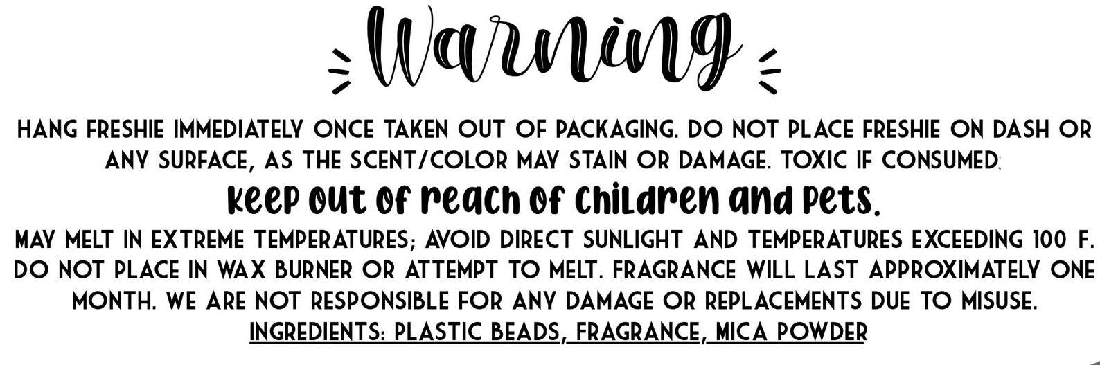 ROLL OF 350 Car Freshie Warning Labels Custom Warning Etsy