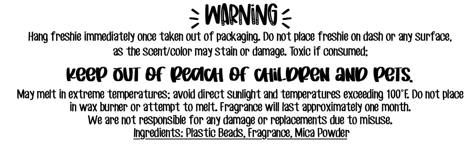 ROLL OF 350 Car Freshie Warning Labels Custom Warning Etsy